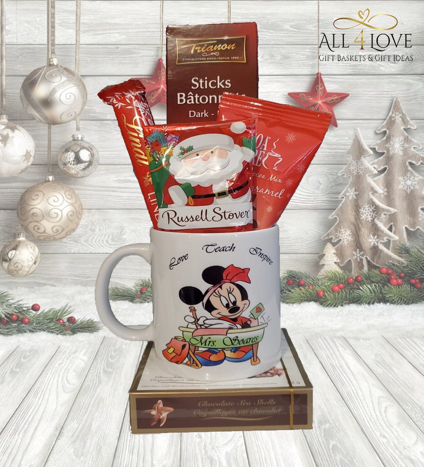 Mug filled with chocolate products
