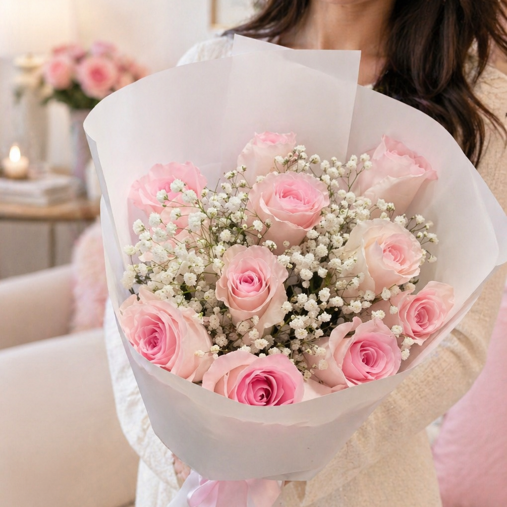 Classic Pink – 12 Rose Bouquet