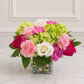 Hydrangea and rose floral arrangement in glass vase Toronto