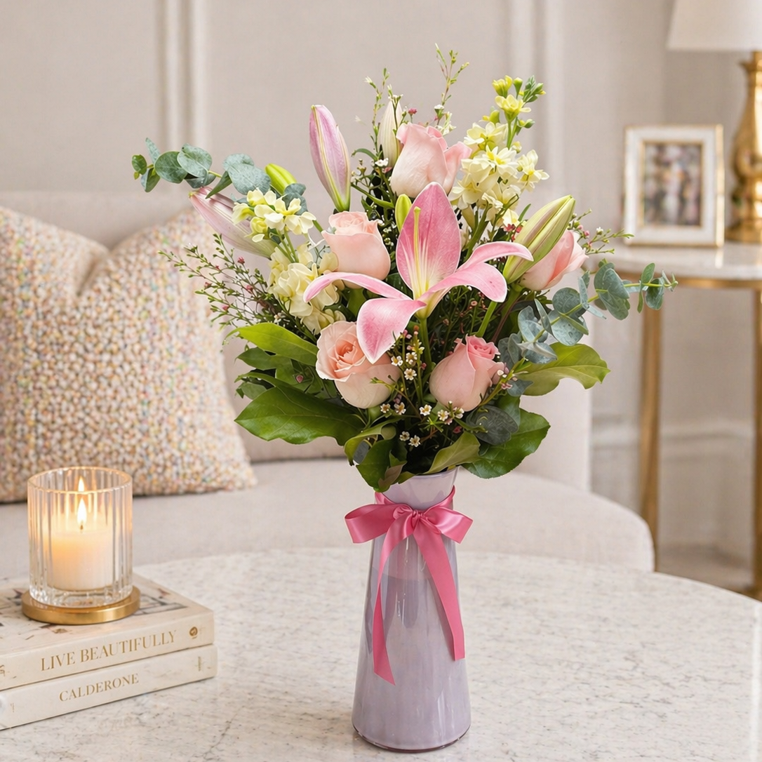Pink Lily & Rose Elegance Vase