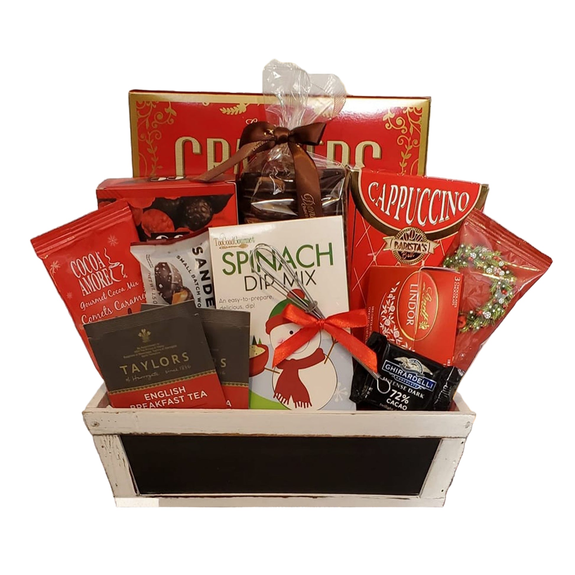 Red and gold themed assorted snacks