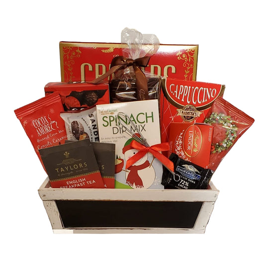 Red and gold themed assorted snacks