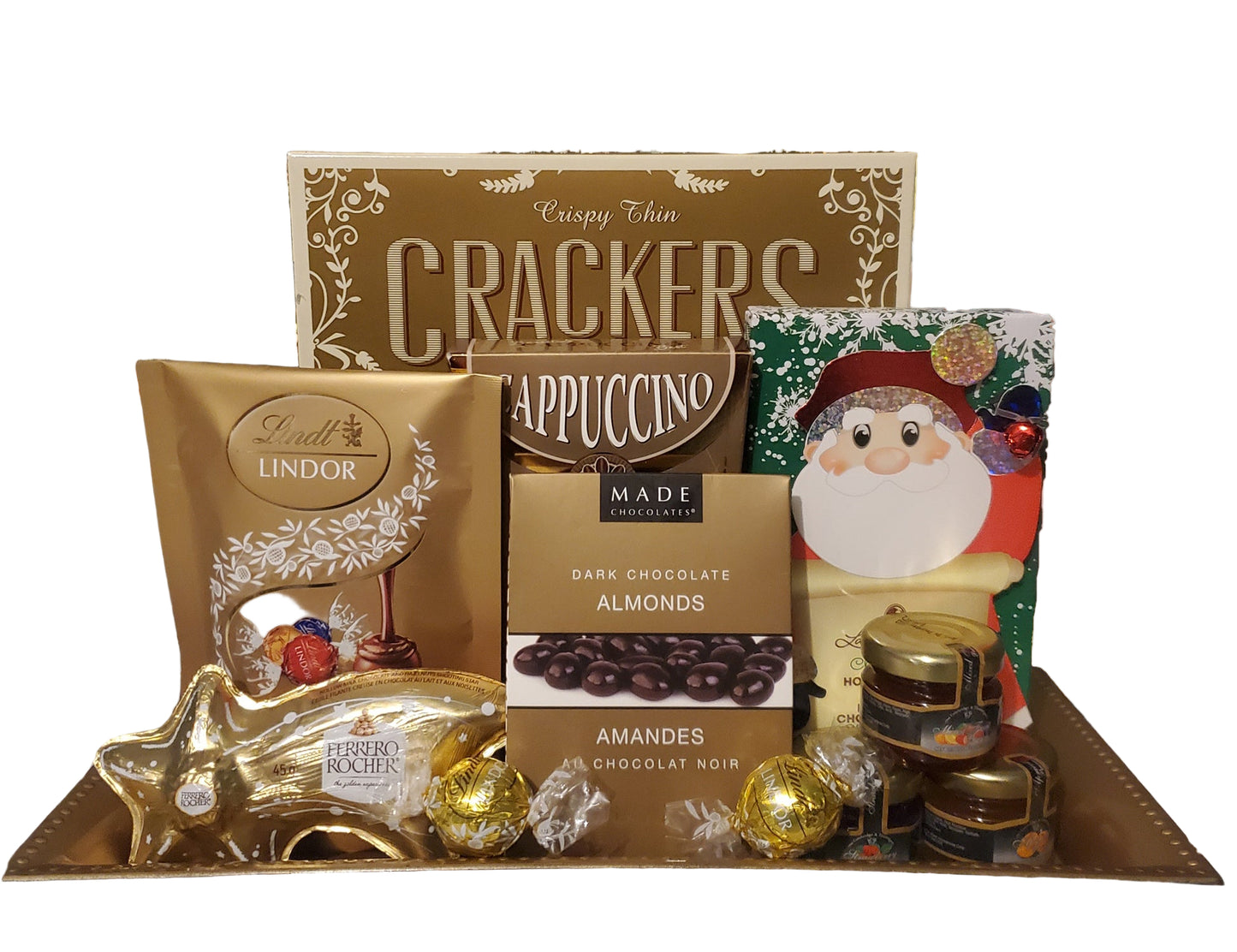 Santa treat, chocolate, crackers, jams